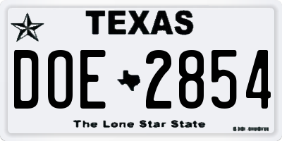 TX license plate DOE2854