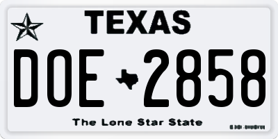 TX license plate DOE2858