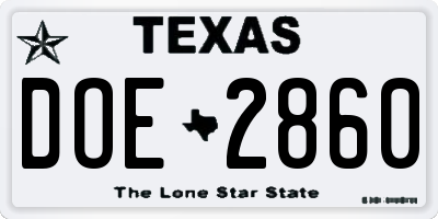 TX license plate DOE2860