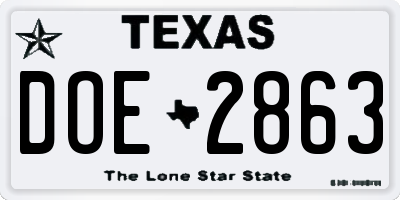 TX license plate DOE2863