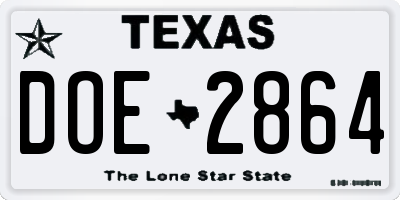 TX license plate DOE2864