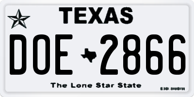 TX license plate DOE2866