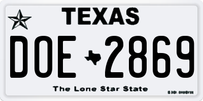 TX license plate DOE2869