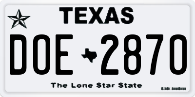 TX license plate DOE2870