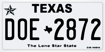 TX license plate DOE2872