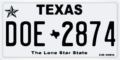 TX license plate DOE2874