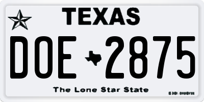 TX license plate DOE2875