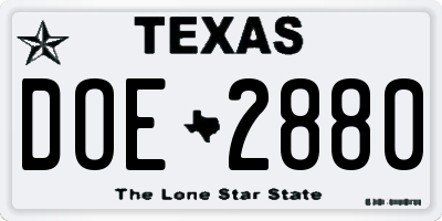 TX license plate DOE2880