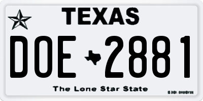 TX license plate DOE2881