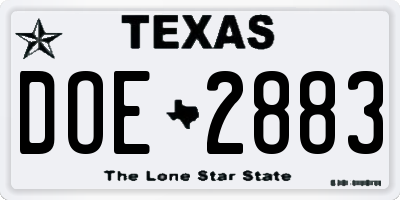 TX license plate DOE2883