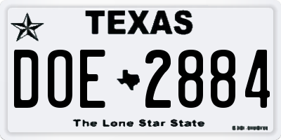 TX license plate DOE2884
