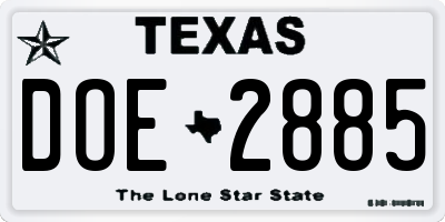 TX license plate DOE2885