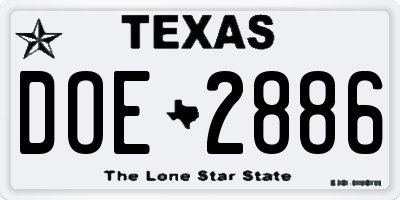 TX license plate DOE2886