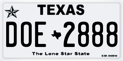TX license plate DOE2888