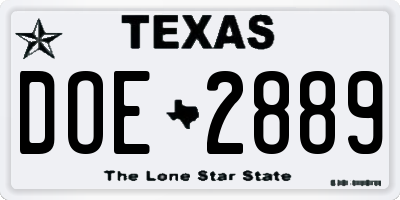 TX license plate DOE2889