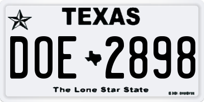 TX license plate DOE2898