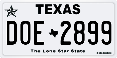 TX license plate DOE2899