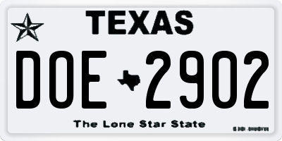 TX license plate DOE2902