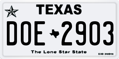 TX license plate DOE2903