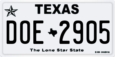 TX license plate DOE2905