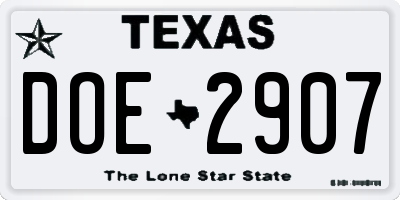 TX license plate DOE2907