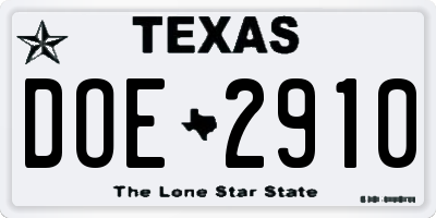 TX license plate DOE2910
