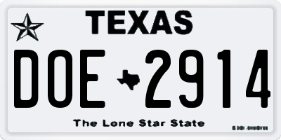 TX license plate DOE2914