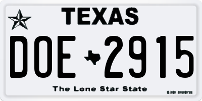 TX license plate DOE2915
