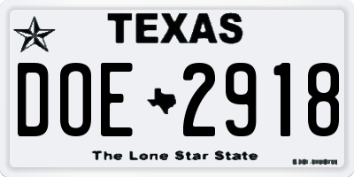 TX license plate DOE2918