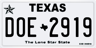 TX license plate DOE2919