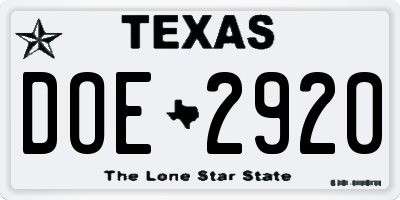 TX license plate DOE2920