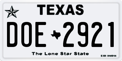 TX license plate DOE2921
