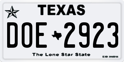 TX license plate DOE2923