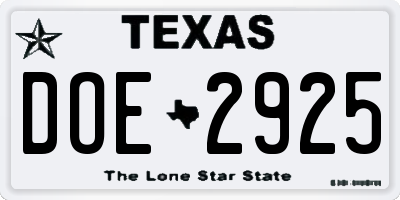 TX license plate DOE2925