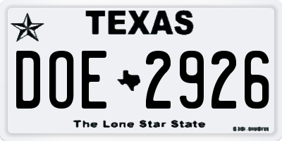 TX license plate DOE2926