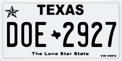TX license plate DOE2927
