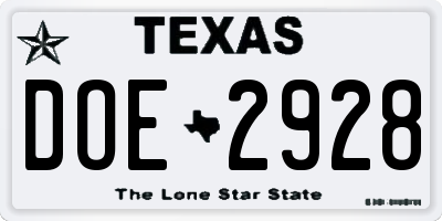 TX license plate DOE2928