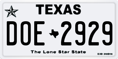 TX license plate DOE2929