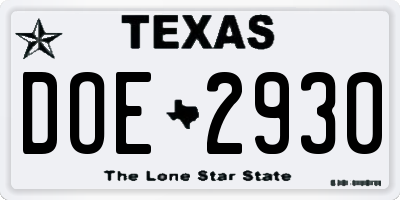 TX license plate DOE2930