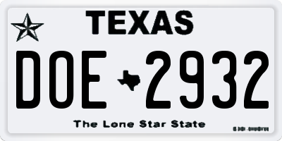 TX license plate DOE2932