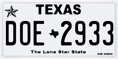 TX license plate DOE2933