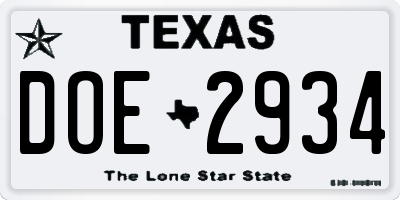 TX license plate DOE2934