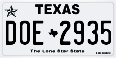 TX license plate DOE2935