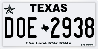TX license plate DOE2938