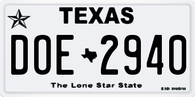 TX license plate DOE2940