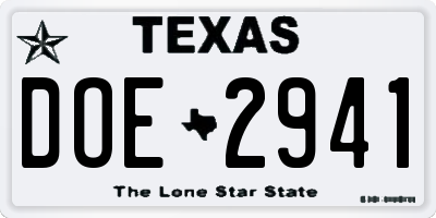 TX license plate DOE2941