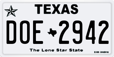 TX license plate DOE2942