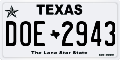 TX license plate DOE2943