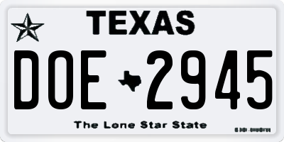 TX license plate DOE2945
