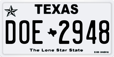 TX license plate DOE2948